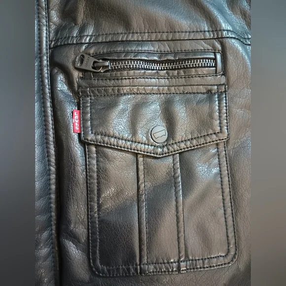 Levis Mens Faux Leather Aviator Jacket XL Black Sherpa Lined Moto Trucker Biker - Picture 5 of 14